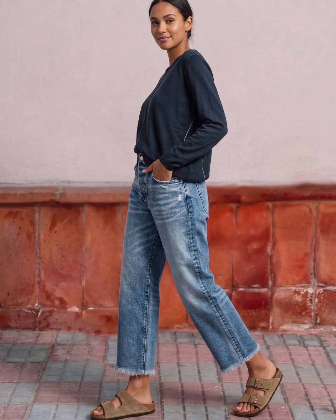 Curvvvy™ Wash Raw Hem Mid Rise Crop Straight Jeans