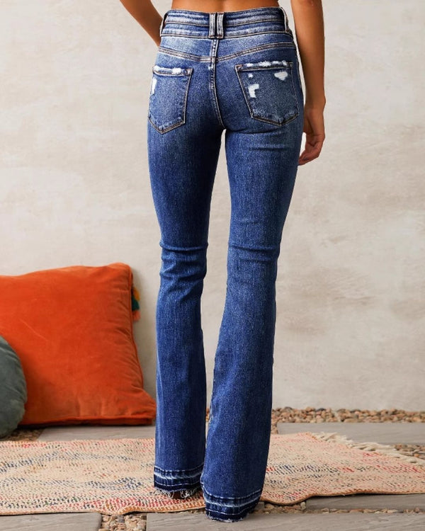 Curvvvy™ Wash Dual Button Mid Waist Bootcut Jeans