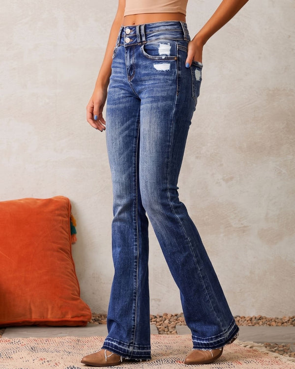 Curvvvy™ Wash Dual Button Mid Waist Bootcut Jeans