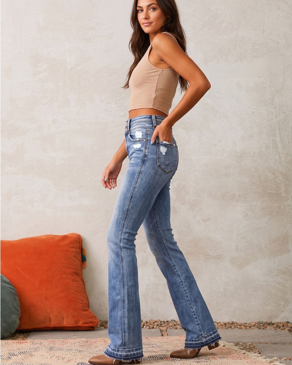 Curvvvy™ Wash Dual Button Mid Waist Bootcut Jeans