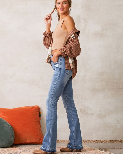 Curvvvy™ Wash Dual Button Mid Waist Bootcut Jeans