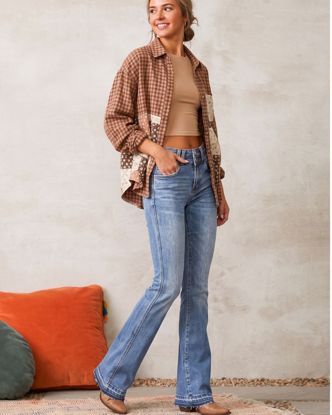 Curvvvy™ Wash Dual Button Mid Waist Bootcut Jeans