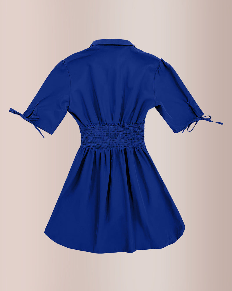 Curvvvy™ Ruched Side Button-Down Mini Shirt Dress