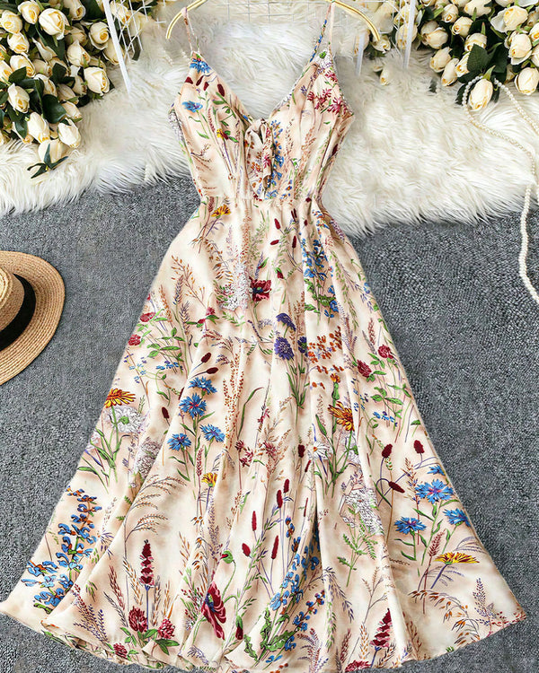 Curvvvy™ Botanical Breeze V-Neck Floral Slip Dress