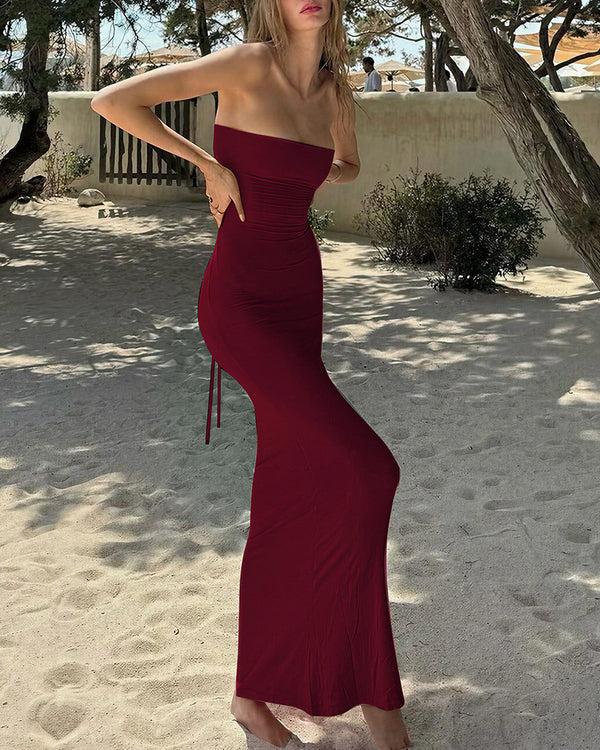 Curvvvy™ Strapless Backless Lace-Up Bodycon Maxi Dress