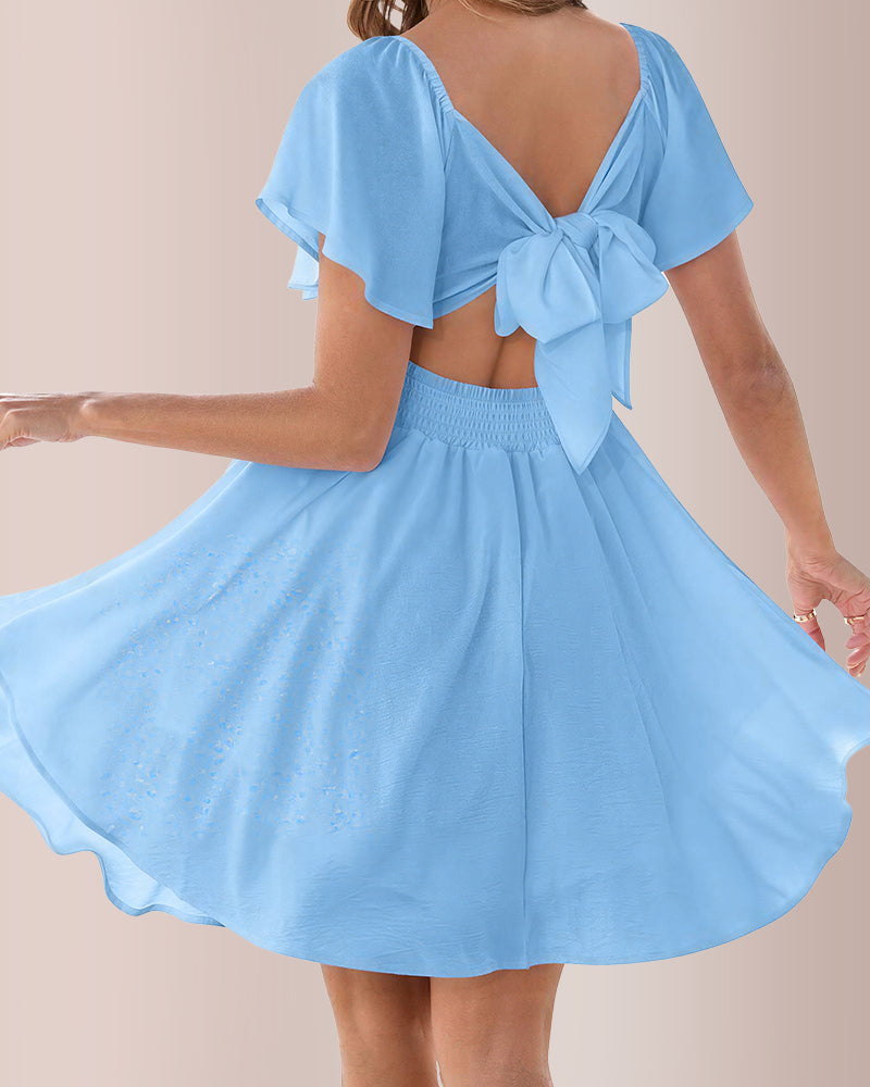 Curvvvy™ Breezy Twist-Front Open Back Bow Mini Dress