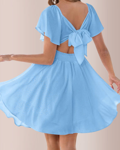 Curvvvy™ Breezy Twist-Front Open Back Bow Mini Dress