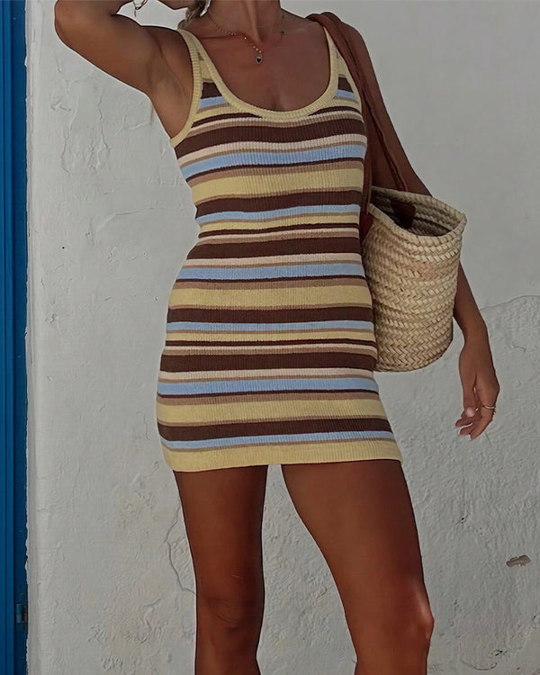 Curvvvy™ Retro Striped Knit Bodycon Mini Dress
