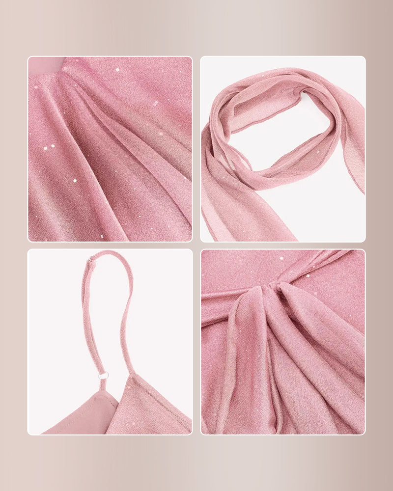 Curvvvy™ Sparkly Mesh V-Neck Slip Mini Dress with Layered Hem