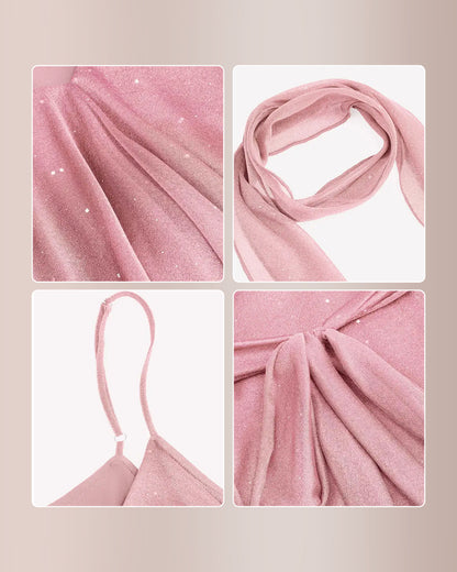 Curvvvy™ Sparkly Mesh V-Neck Slip Mini Dress with Layered Hem
