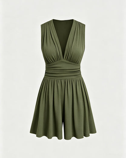 Curvvvy™ Deep V-Neck Sleeveless Wide Leg Romper