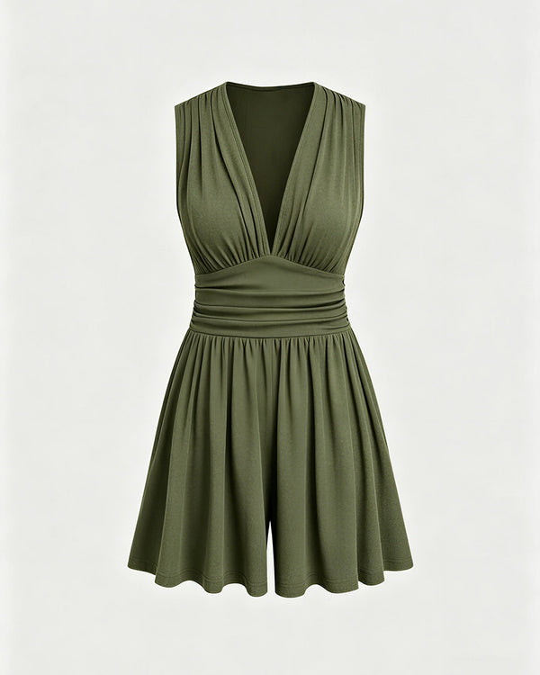 Curvvvy™ Deep V-Neck Sleeveless Wide Leg Romper