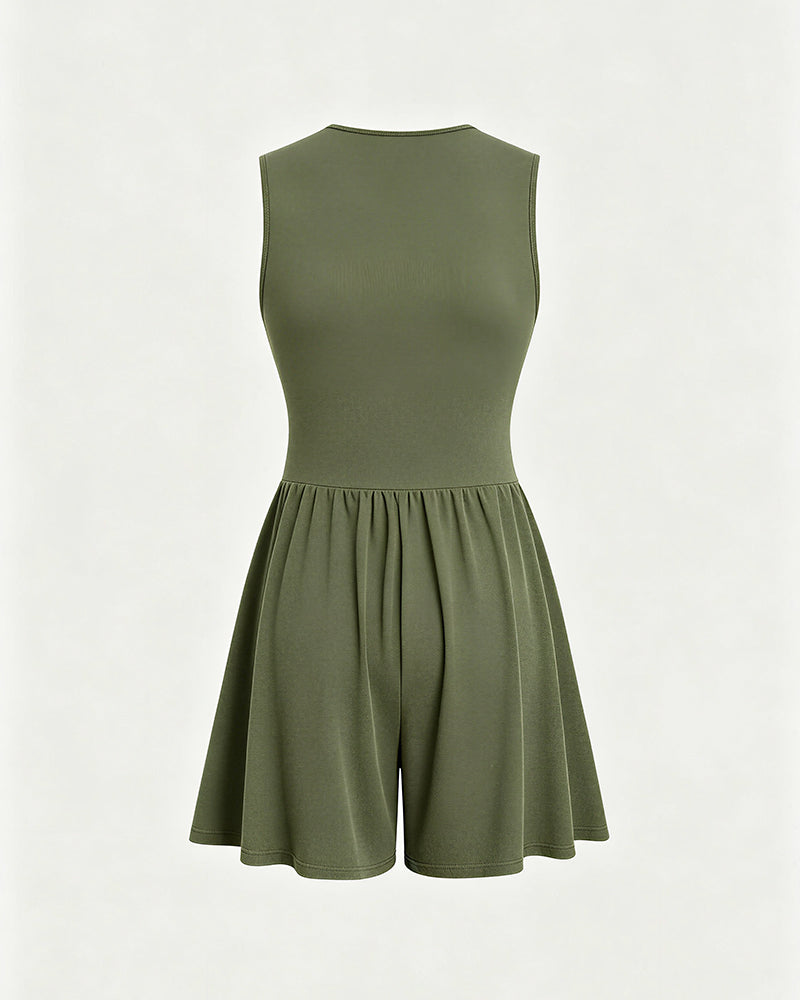 Curvvvy™ Deep V-Neck Sleeveless Wide Leg Romper
