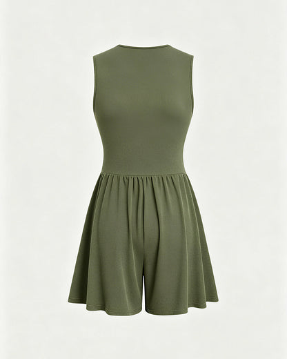 Curvvvy™ Deep V-Neck Sleeveless Wide Leg Romper