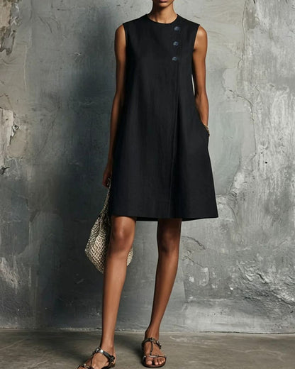 Curvvvy™ Commuter Round Neck Buttons Mini Dress