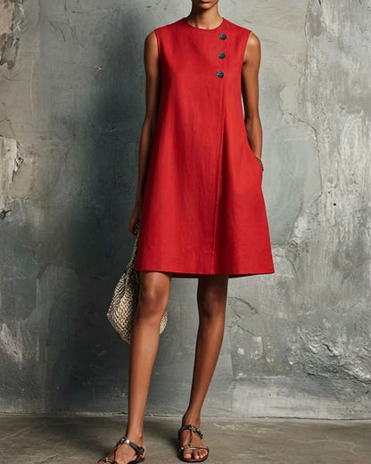 Curvvvy™ Commuter Round Neck Buttons Mini Dress
