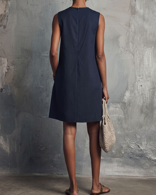 Curvvvy™ Commuter Round Neck Buttons Mini Dress