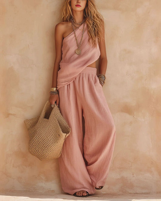 Curvvvy™ Casual One-Shoulder Ruched Set