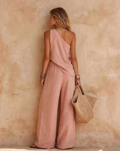 Curvvvy™ Casual One-Shoulder Ruched Set