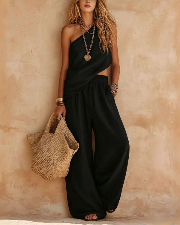 Curvvvy™ Casual One-Shoulder Ruched Set