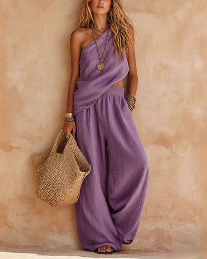 Curvvvy™ Casual One-Shoulder Ruched Set