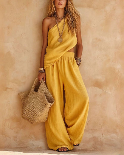 Curvvvy™ Casual One-Shoulder Ruched Set