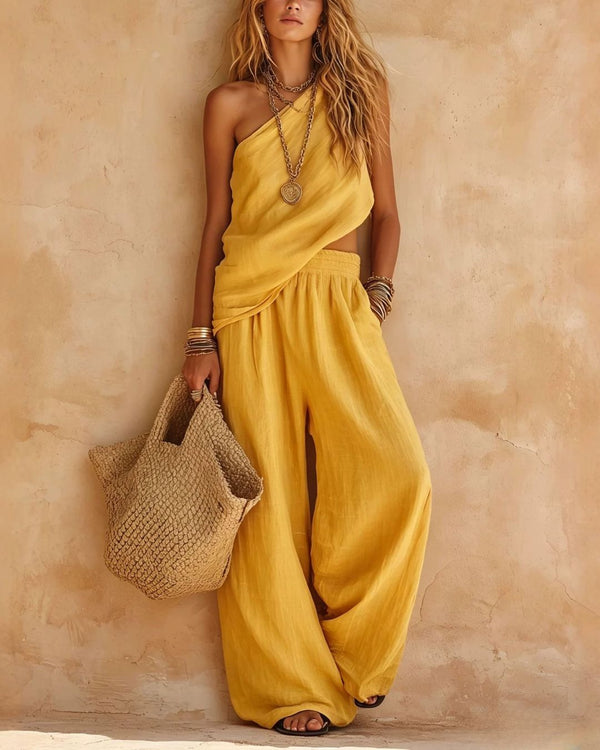 Curvvvy™ Casual One-Shoulder Ruched Set