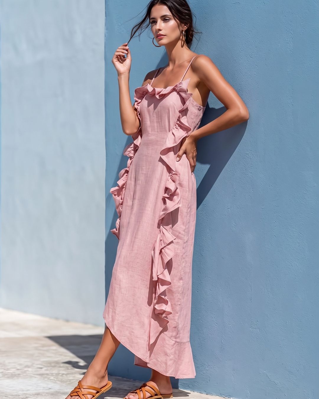 Curvvvy™ Ruffle Trim Cami Maxi Dress