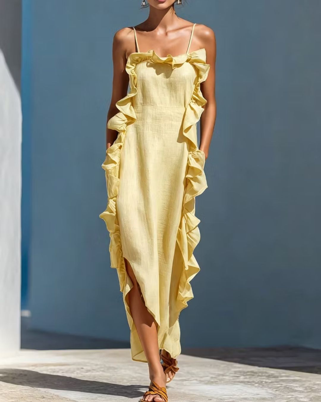 Curvvvy™ Ruffle Trim Cami Maxi Dress