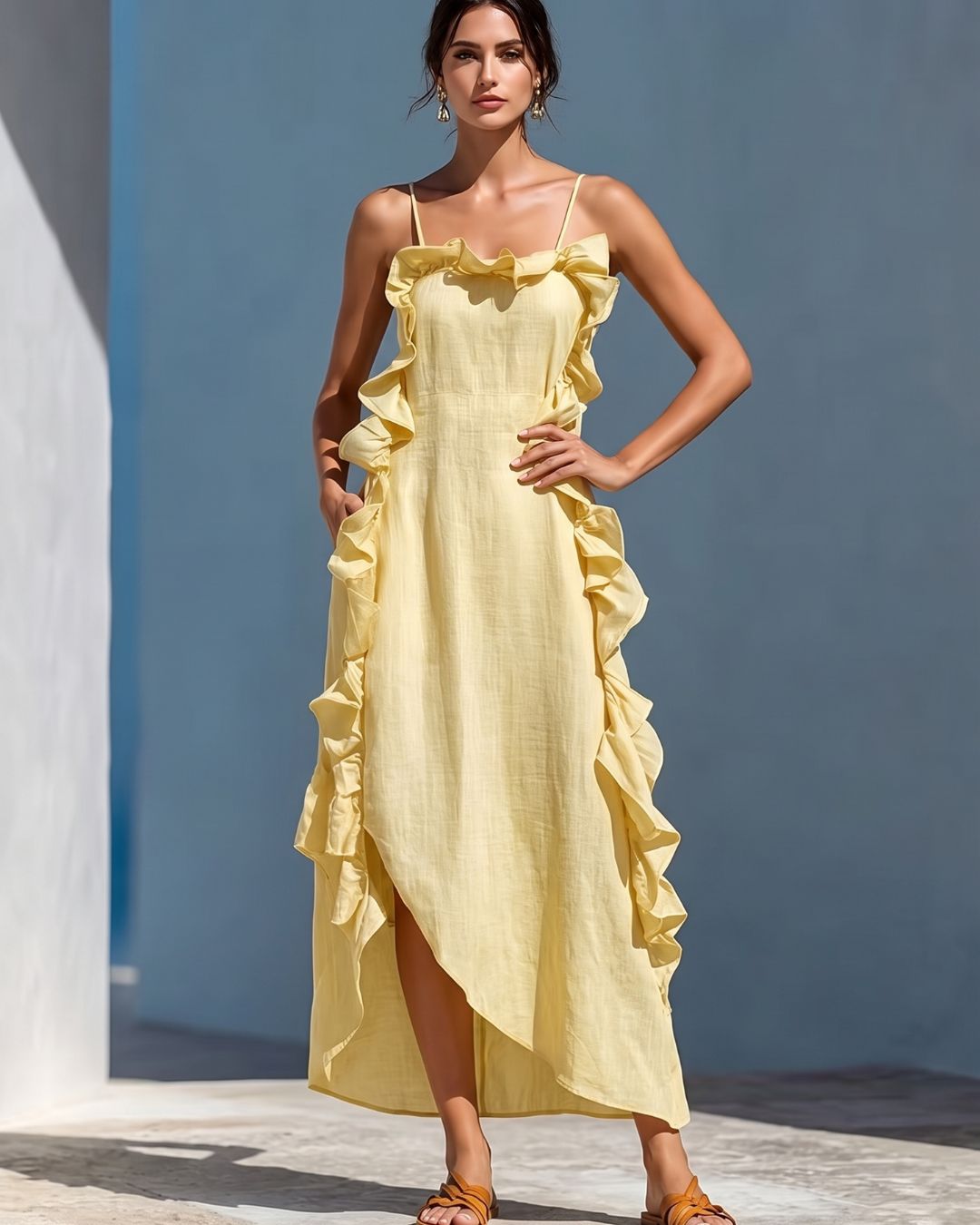 Curvvvy™ Ruffle Trim Cami Maxi Dress