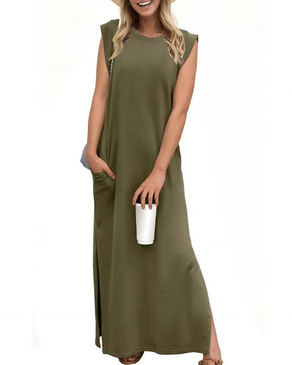 Curvvvy™ Lässiges ärmelloses Maxikleid mit Schlitz und Taschen