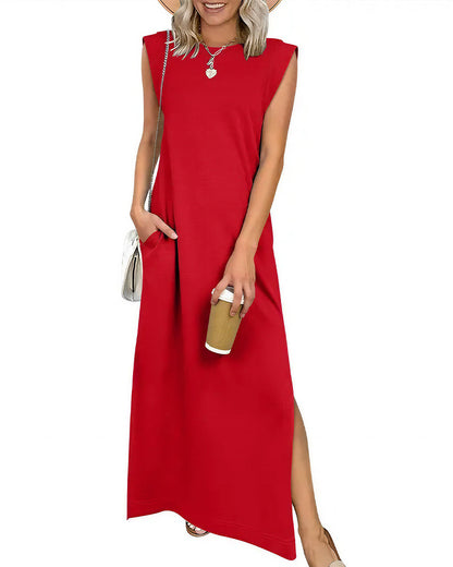 Curvvvy™ Lässiges ärmelloses Maxikleid mit Schlitz und Taschen