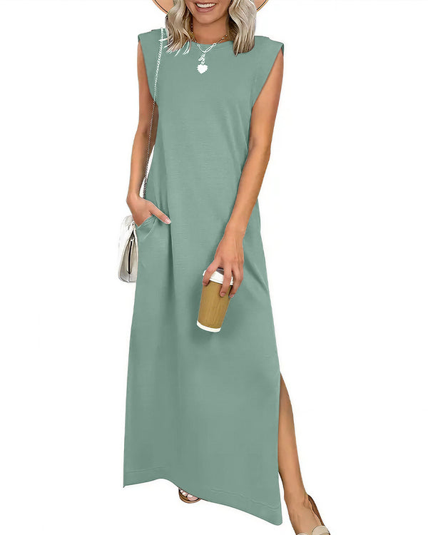 Curvvvy™ Lässiges ärmelloses Maxikleid mit Schlitz und Taschen