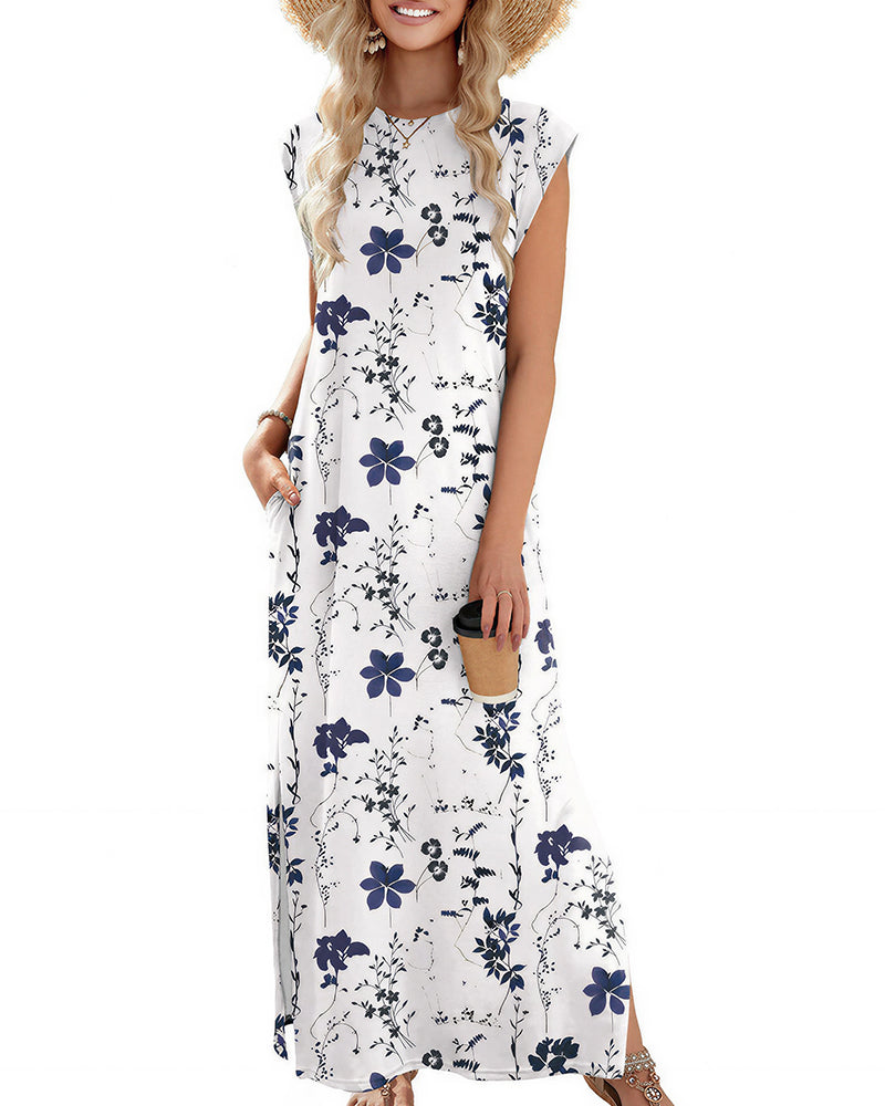 Curvvvy™ Lässiges ärmelloses Maxikleid mit Schlitz und Taschen