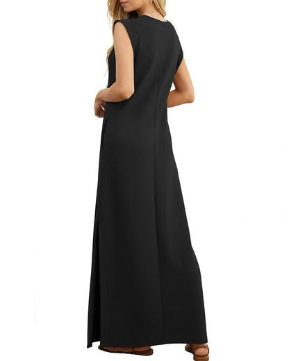 Curvvvy™ Lässiges ärmelloses Maxikleid mit Schlitz und Taschen
