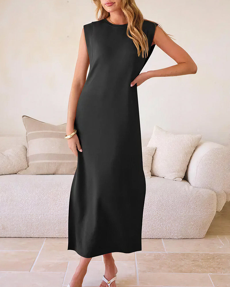 Curvvvy™ Lässiges ärmelloses Maxikleid mit Schlitz und Taschen