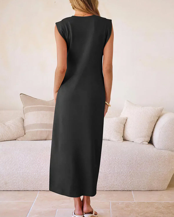 Curvvvy™ Lässiges ärmelloses Maxikleid mit Schlitz und Taschen