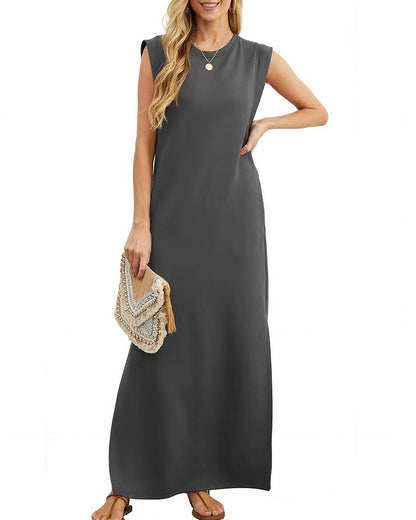 Curvvvy™ Lässiges ärmelloses Maxikleid mit Schlitz und Taschen