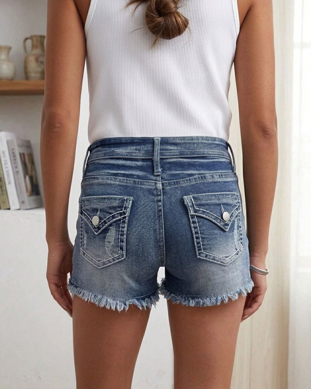 Curvvvy™ Schmal geschnittene Stretch-Jeansshorts im Used-Look
