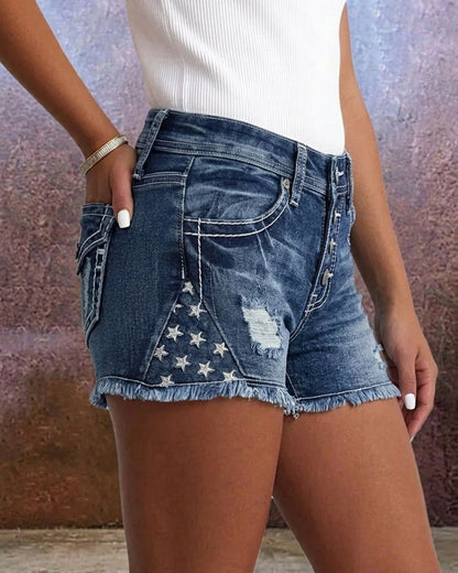 Curvvvy™ Schmal geschnittene Stretch-Jeansshorts im Used-Look