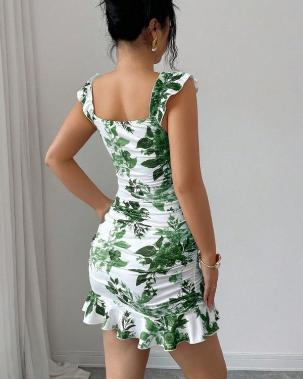 Curvvvy™ Maxikleid mit Leopardenprint, Spitzenbesatz und Schlitz