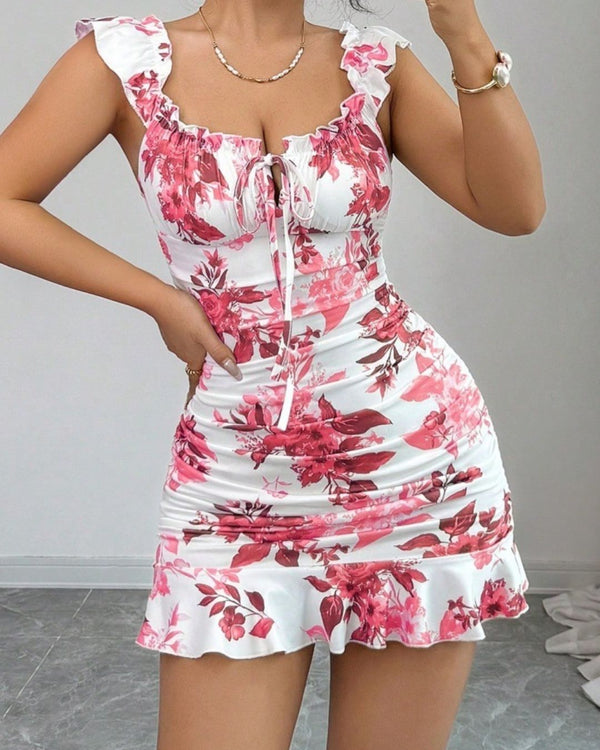 Curvvvy™ Maxikleid mit Leopardenprint, Spitzenbesatz und Schlitz