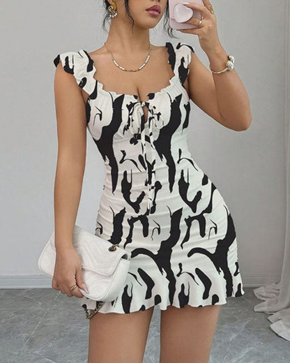 Curvvvy™ Maxikleid mit Leopardenprint, Spitzenbesatz und Schlitz