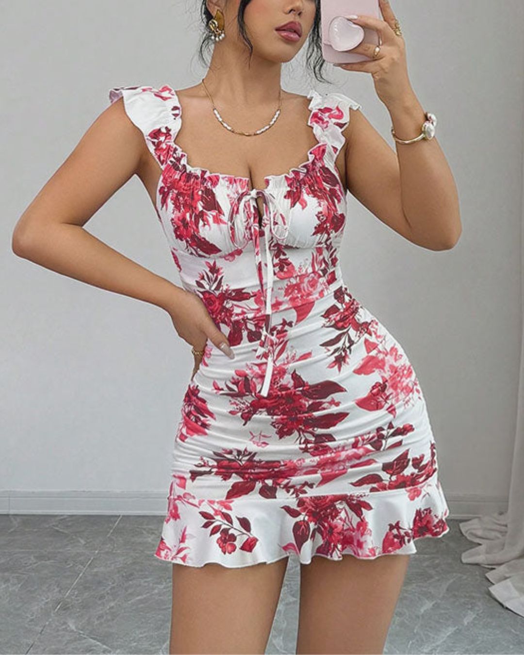 Curvvvy™ Maxikleid mit Leopardenprint, Spitzenbesatz und Schlitz