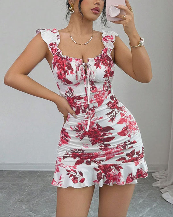 Curvvvy™ Maxikleid mit Leopardenprint, Spitzenbesatz und Schlitz
