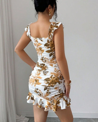 Curvvvy™ Maxikleid mit Leopardenprint, Spitzenbesatz und Schlitz