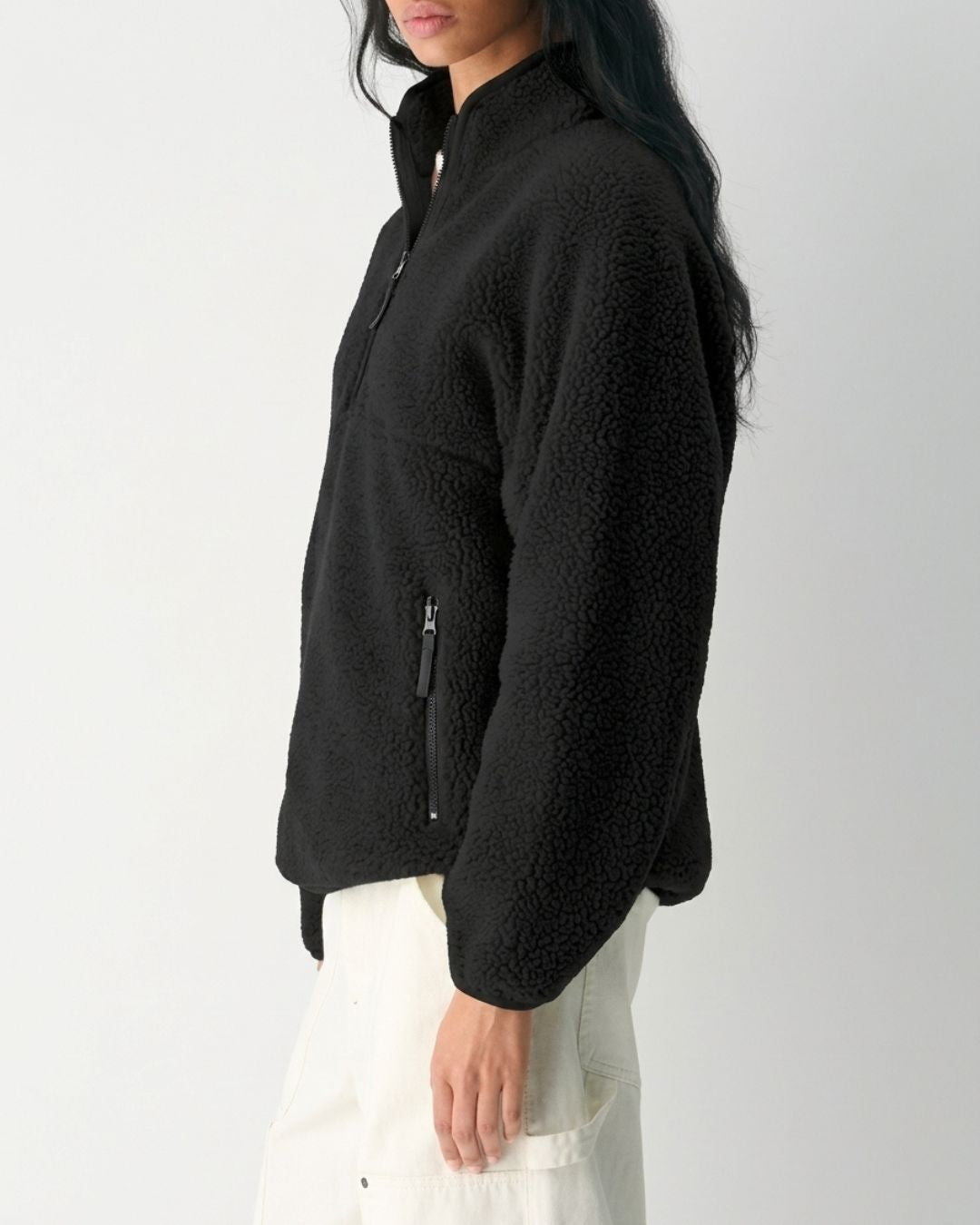 Curvvvy™ Fleece-Pullover mit Stehkragen und halbem Reißverschluss