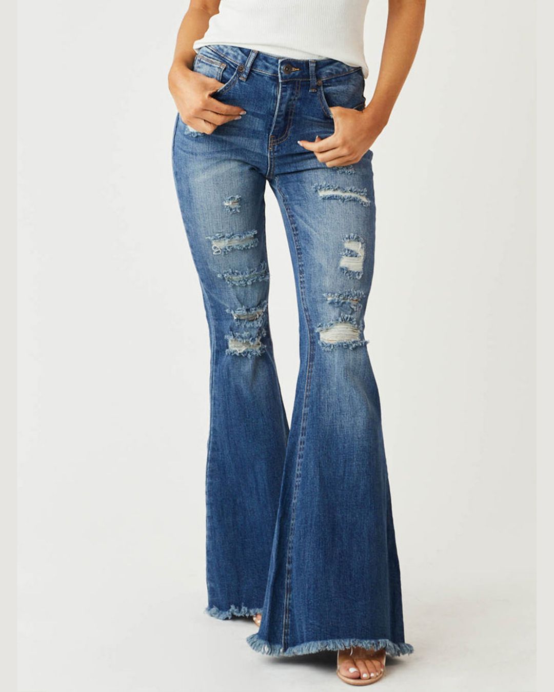 Curvvvy™ Stretch-Schlagjeans im Distressed-Look