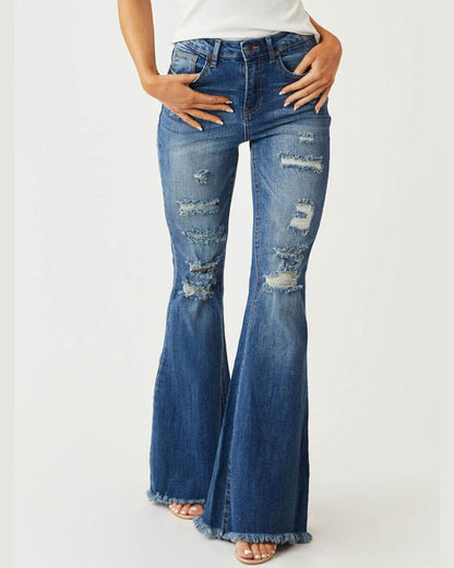 Curvvvy™ Stretch-Schlagjeans im Distressed-Look