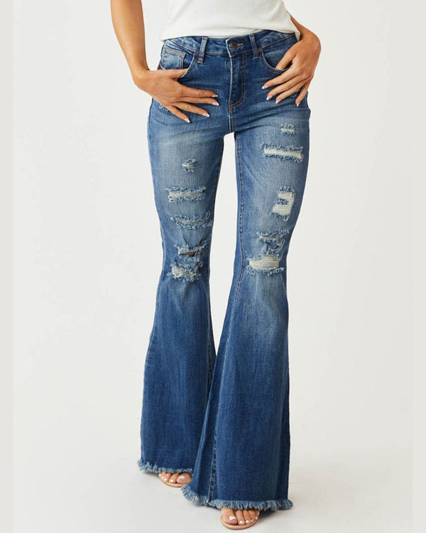 Curvvvy™ Stretch-Schlagjeans im Distressed-Look